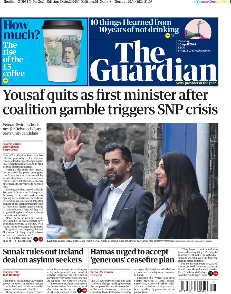 The Guardian - Yousaf quits as first minister after coalition gamble triggers SNP crisis