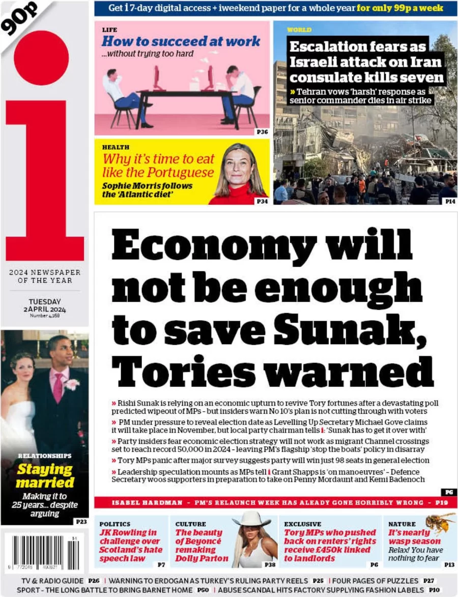 The i - Economy will not be enough to save Sunak, Tories warned 