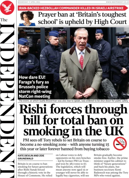 The Independent – Rishi forces through bill for total ban on smoking in the UK 