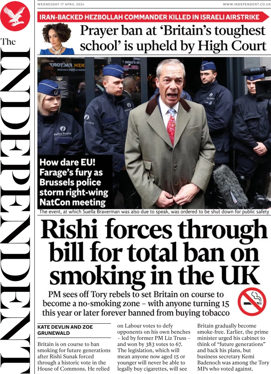 The Independent - Rishi forces through bill for total ban on smoking in the UK