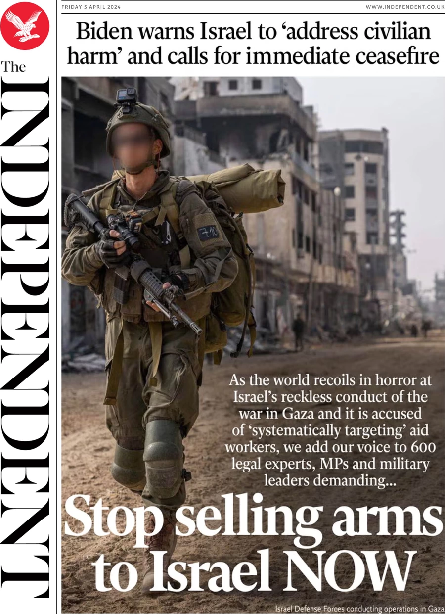 The Independent - Stop selling arms to Israel now 