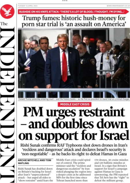 The Independent – PM urges restraint – and doubles down on support for Israel 