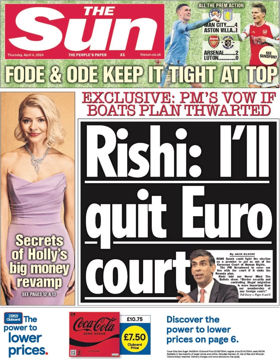 The Sun - Rishi: I’ll quit Euro court