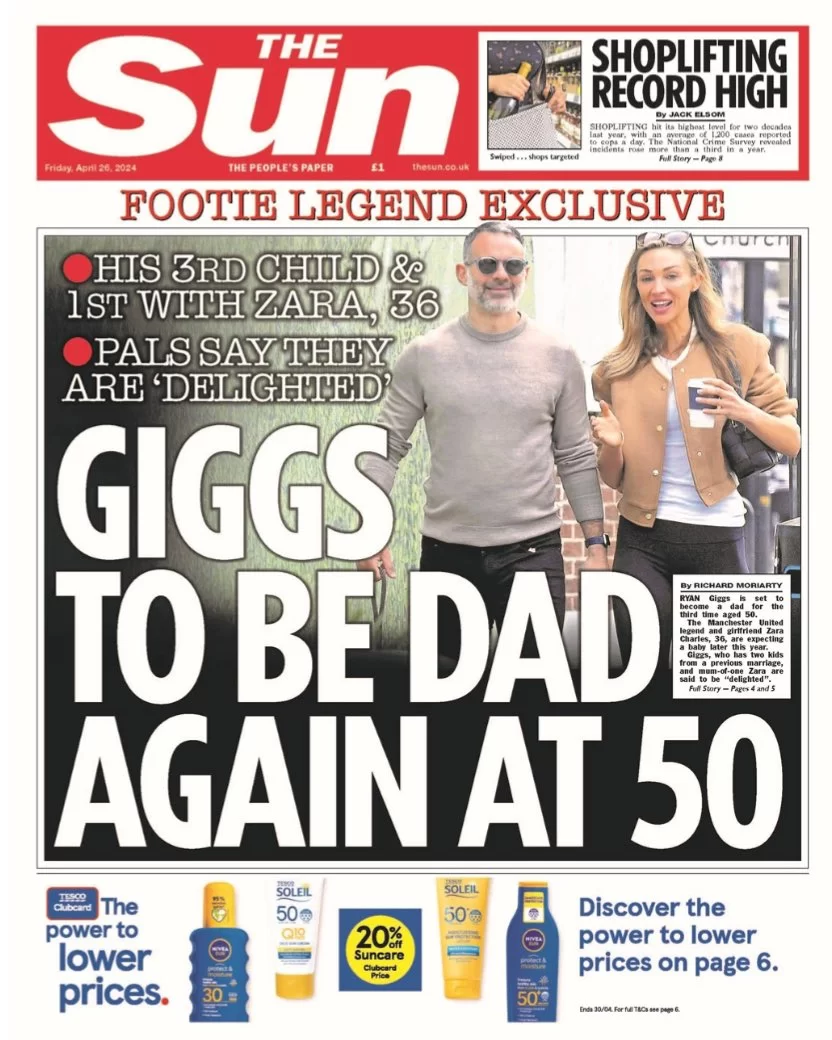 The Sun - Ryan Giggs to be a dad again at 50