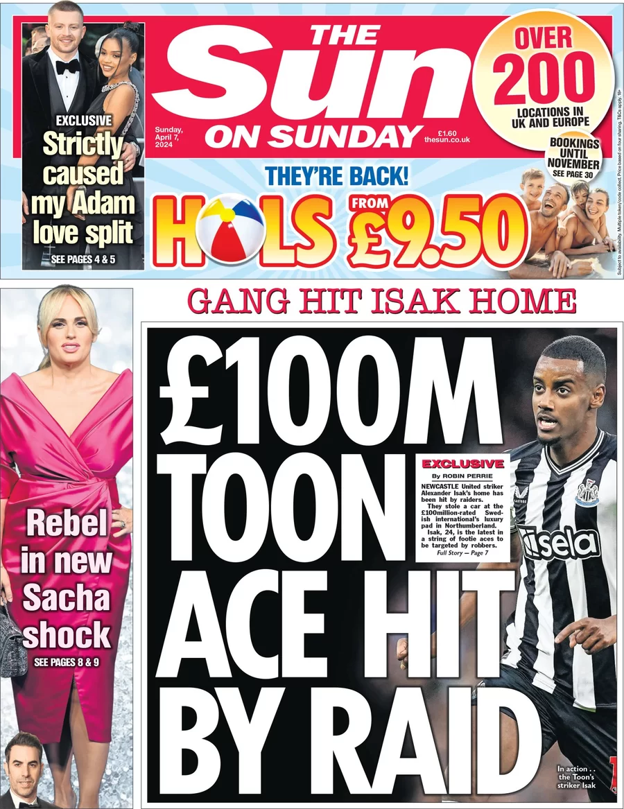 The Sun on Sunday - £100m Toon ace hit by raid
