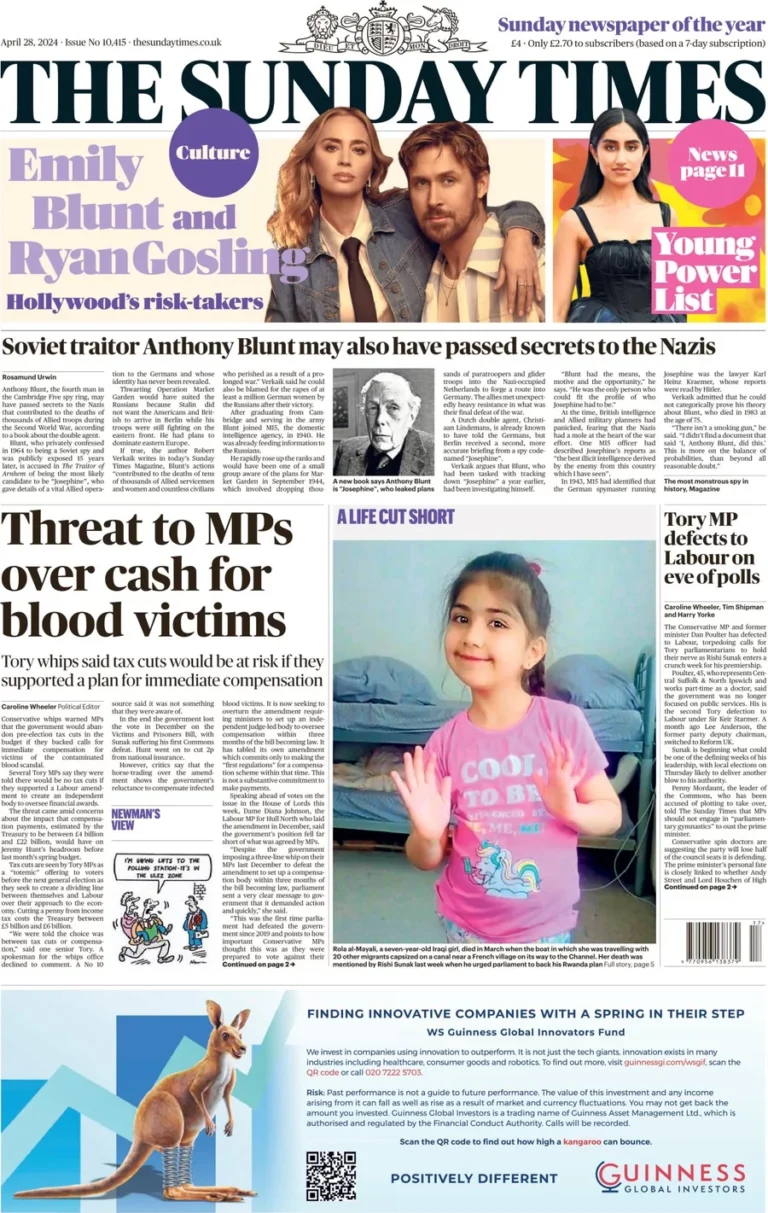 The Sunday Times – Threat to MPs over cash for blood victims 