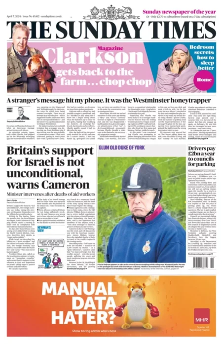 The Sunday Times – Britain’s support for Israel is not unconditional, says Cameron 