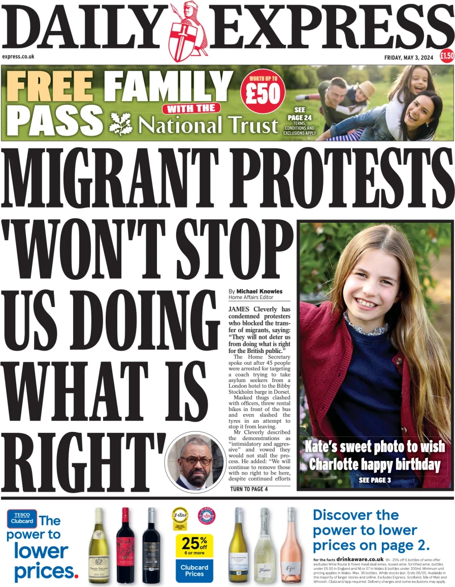 Daily Express - Migrant protests won’t stop us doing what is right