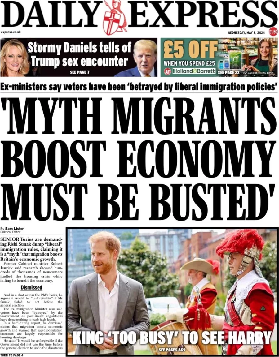 Daily Express - ‘Myth migrants boost economy must be busted’ 