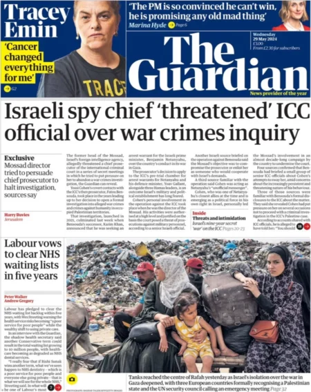 The Guardian - Israeli spy chief threatened ICC official over war crimes inquiry