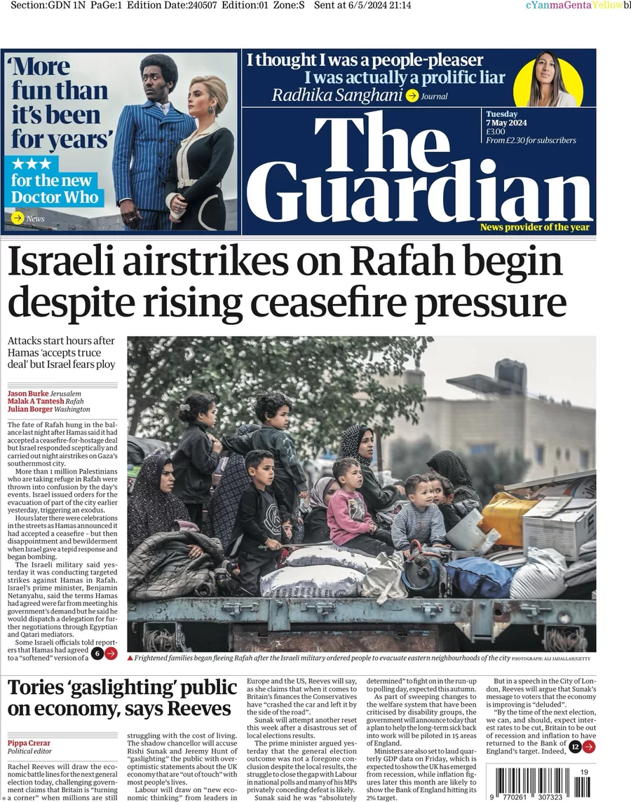 The Guardian - Israeli airstrikes on Rafah begin despite ceasefire pressure 
