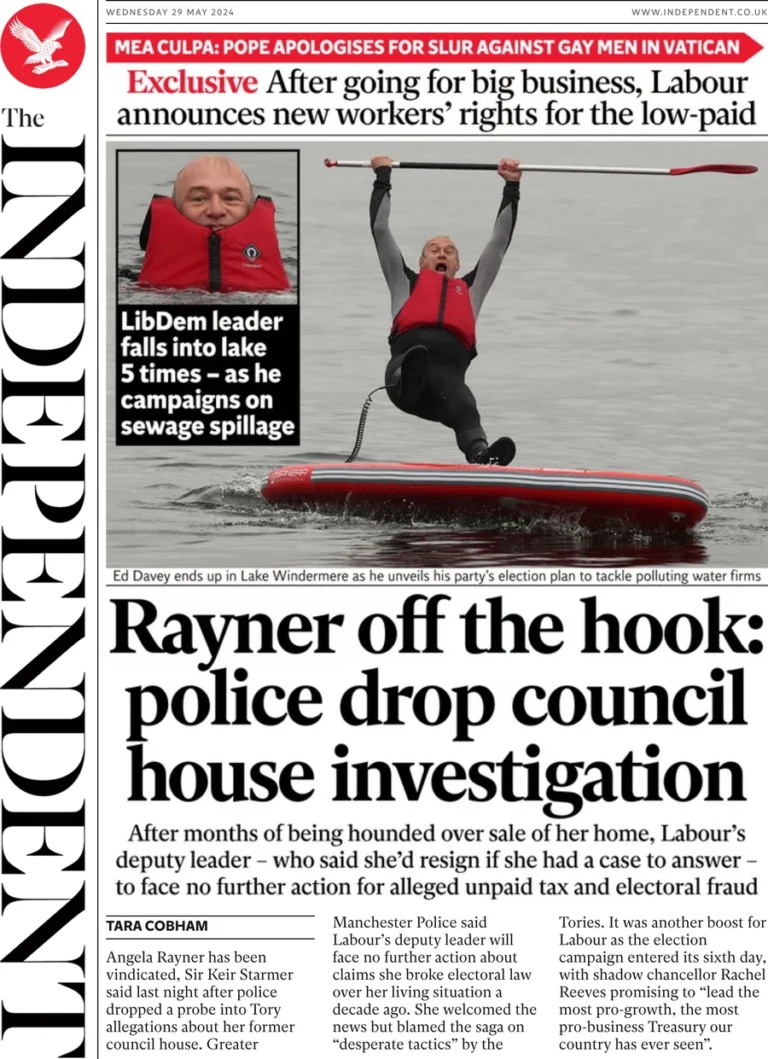 The Independent – Rayner off the hook: police drop council house investigation 