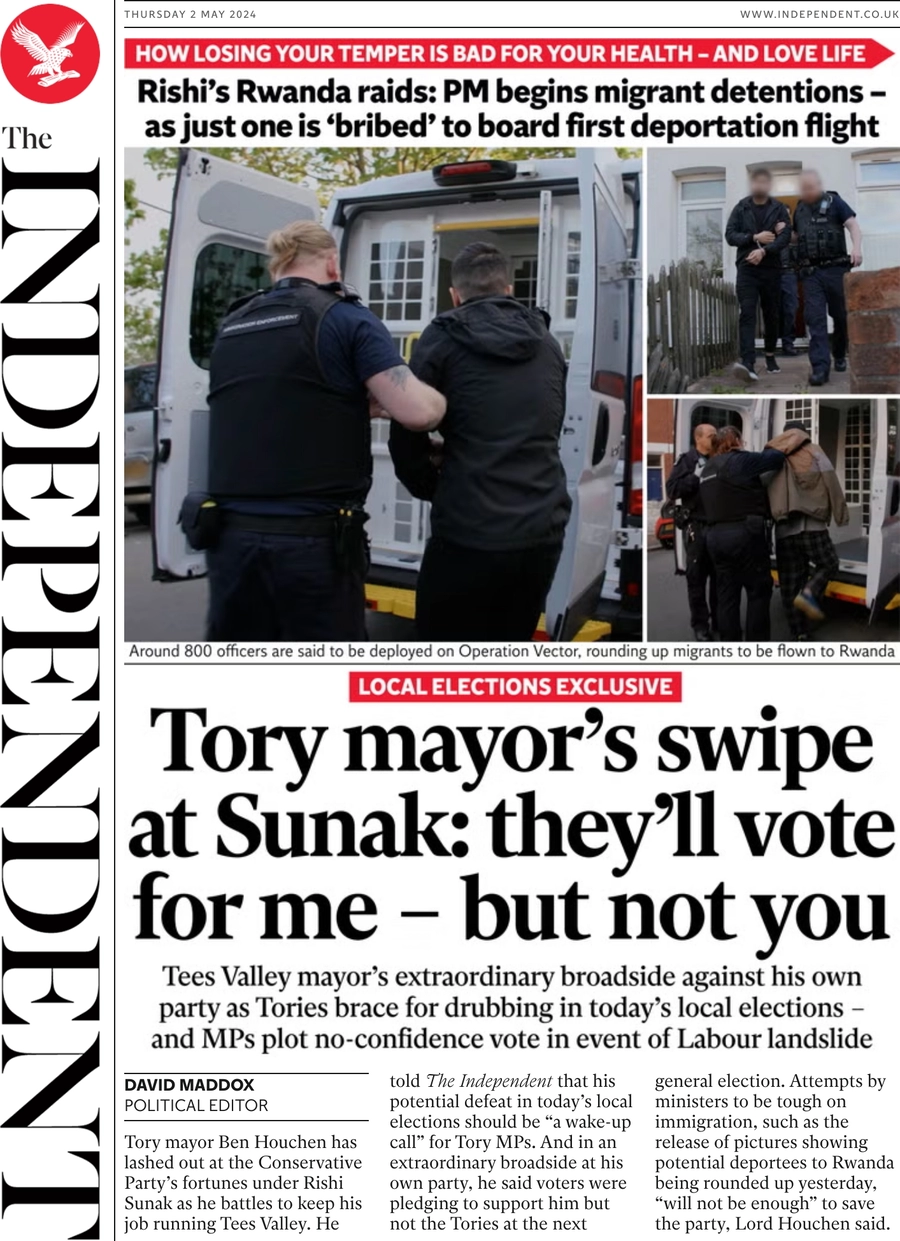 The Independent - Tory mayor’s swipe at Sunak: they’ll vote for me - not for you 