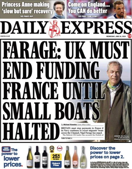 Daily Express - Farage: UK must end funding France until small boats halted