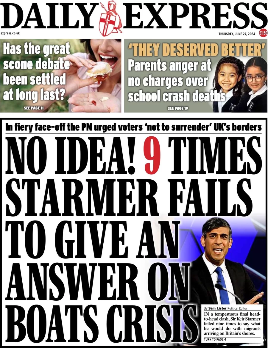 Daily Express - No idea! 9 times Starmer fails to give an answer on boats crisis 
