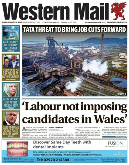 Western Mail – 4-6-2024 – ‘Labour not imposing candidates in Wales’