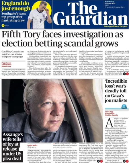 The Guardian - Fifth Tory faces investigation as election betting scandal grows