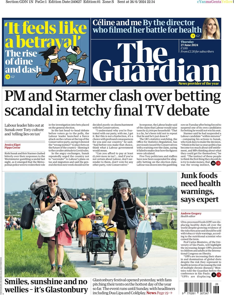 The Guardian - PM and Starmer clash over betting scandal in tetchy final TV debate 
