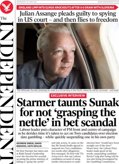 The Independent - Starmer taunts Sunak for not grasping the nettle in bet scandal