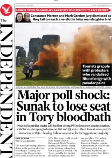 The Independent – Major poll shock: Sunak set to lose seat in Tory bloodbath 