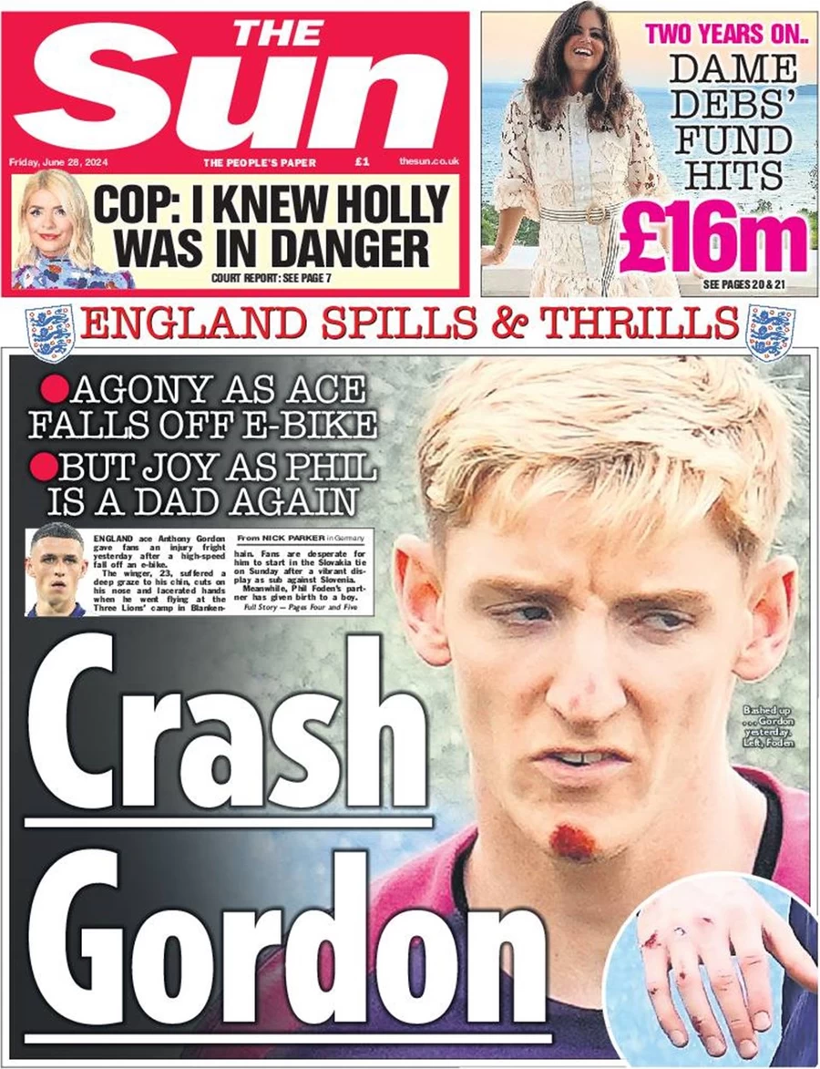 The Sun - England spills and thrills: Crash Gordon