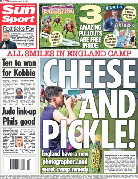 Sun Sport – ‘All smiles in the England camp: Cheese and Pickles’  
