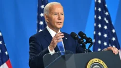 Joe Biden press conference: ‘Won’t drop out of the race’ – in gaffe-marred address