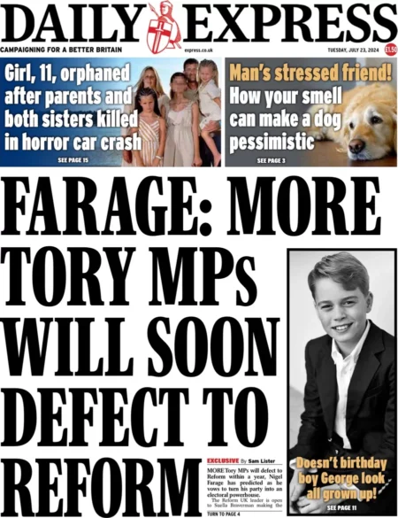 Daily Express – Farage: More Tory MPs will defect to Reform 