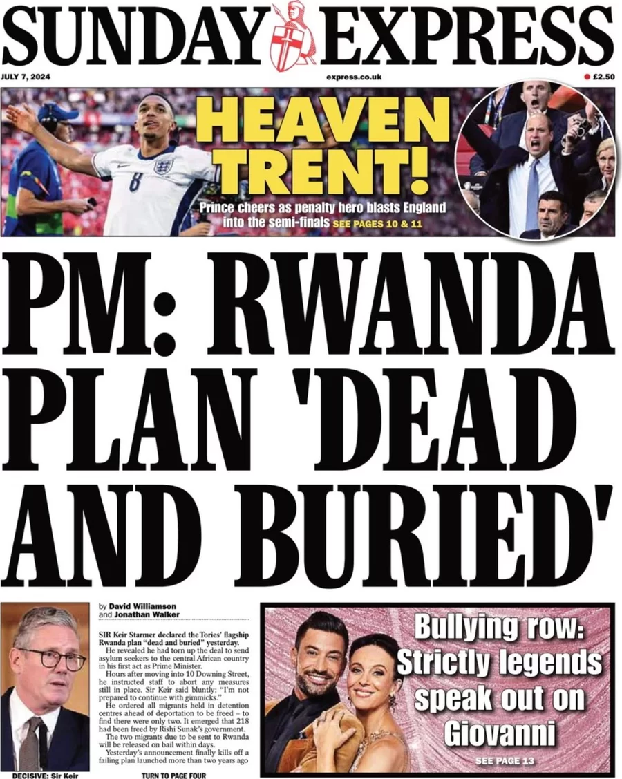 Sunday Express - PM: Rwanda plan is dead 
