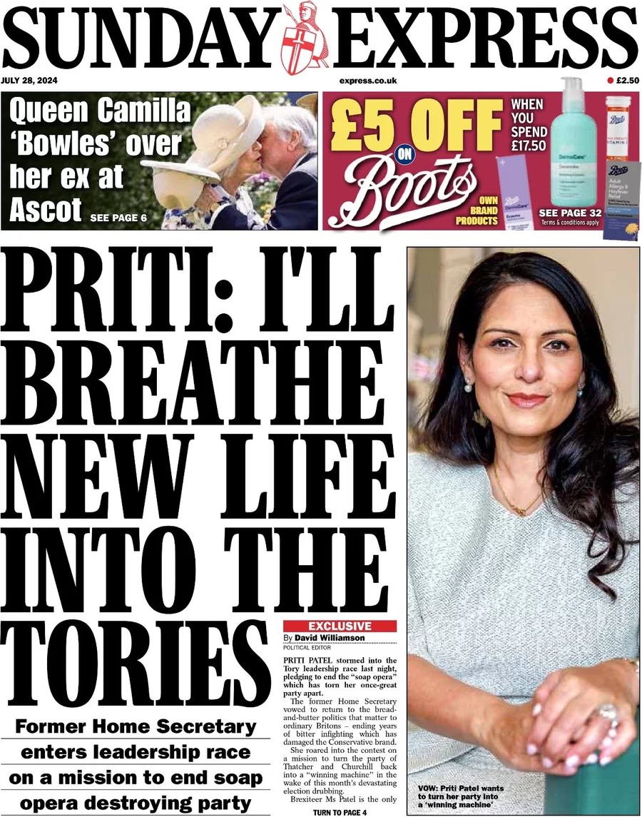 Sunday Express - Priti: I’ll breathe new life into the Tories 
