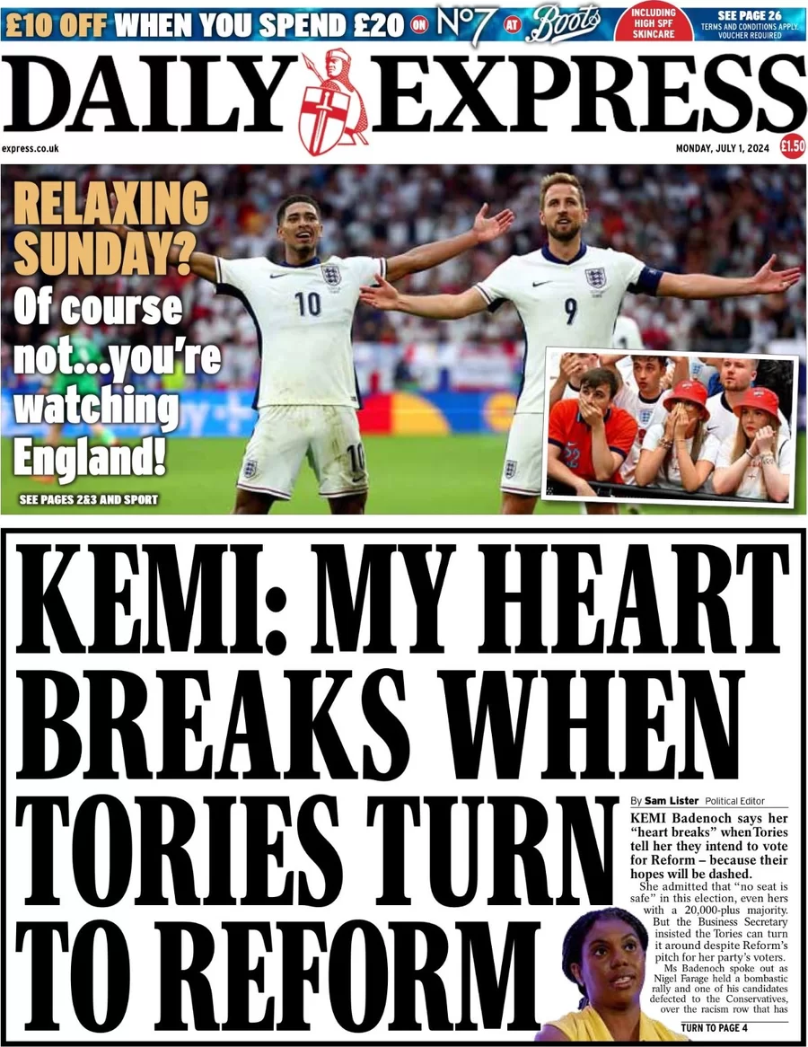 Daily Express - Kemi: My heart breaks when Tories turn to Reform 
