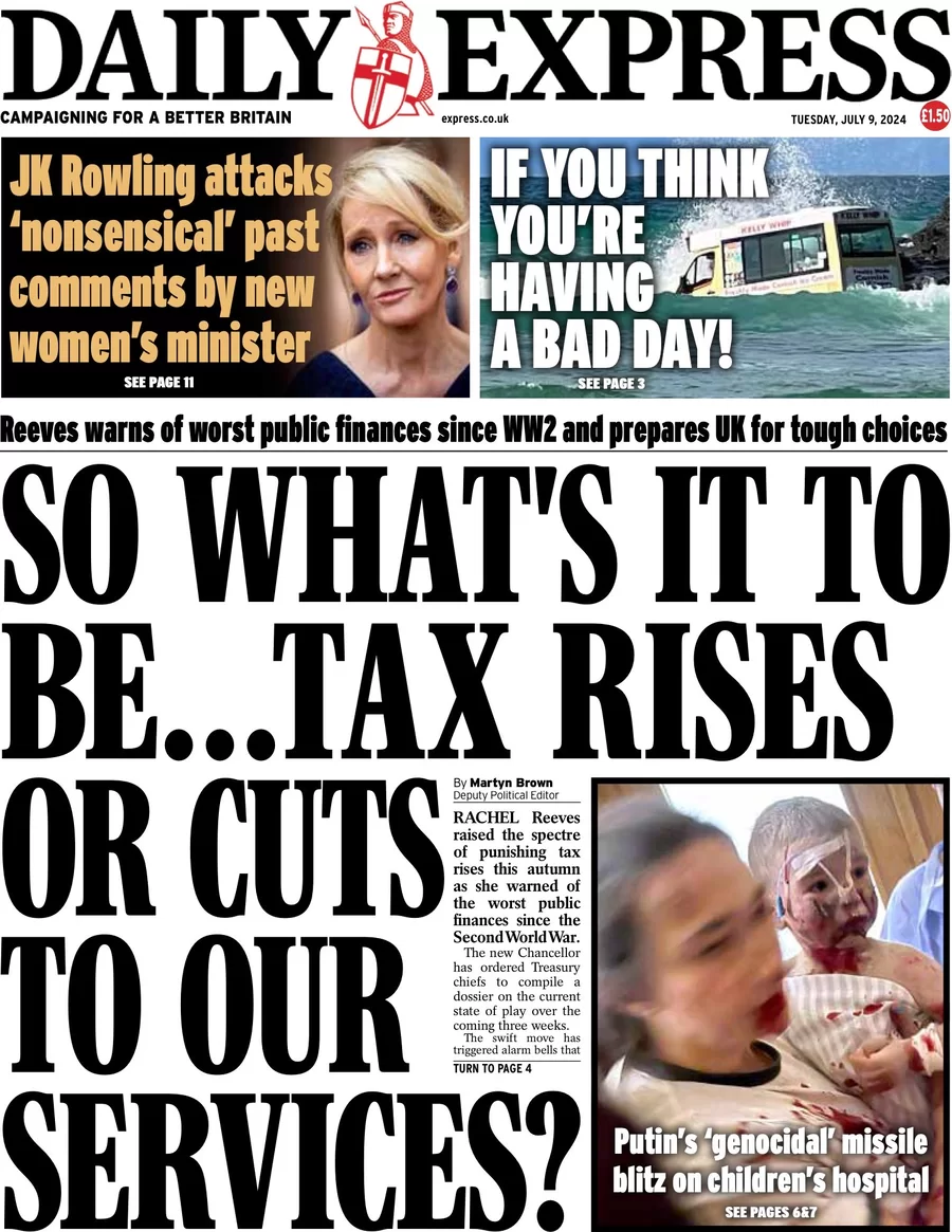 Daily Express - So what’s it to be … Tax rises or cuts to our services? 

