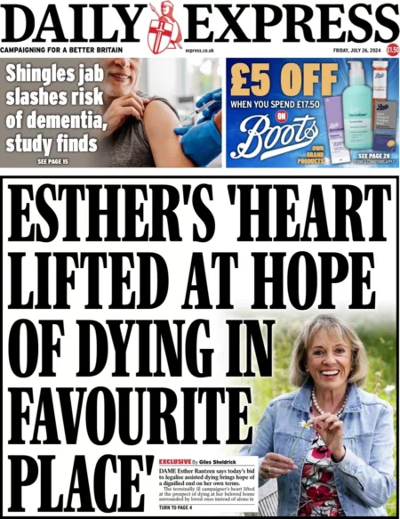 Daily Express – Esther’s heart lifted at hope of dying in favourite place 