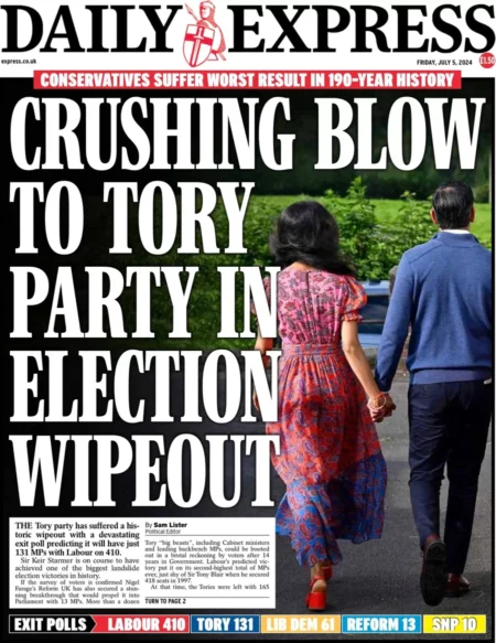 Daily Express - Crushing blow to Tory Party in election wipeout