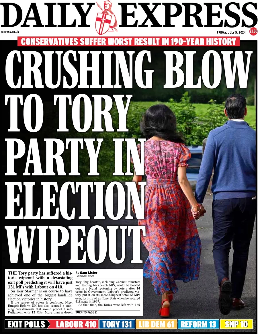 Daily Express - Crushing blow to Tory Party in election wipeout 
