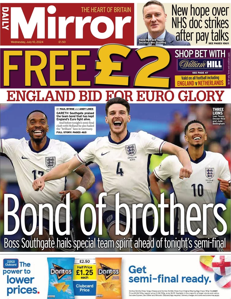 Daily Mirror - England bid for Euro glory: Bond of brothers 
