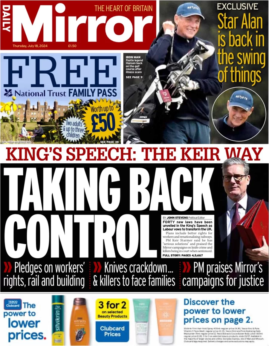 Daily Mirror - King’s Speech: Taking back control 
