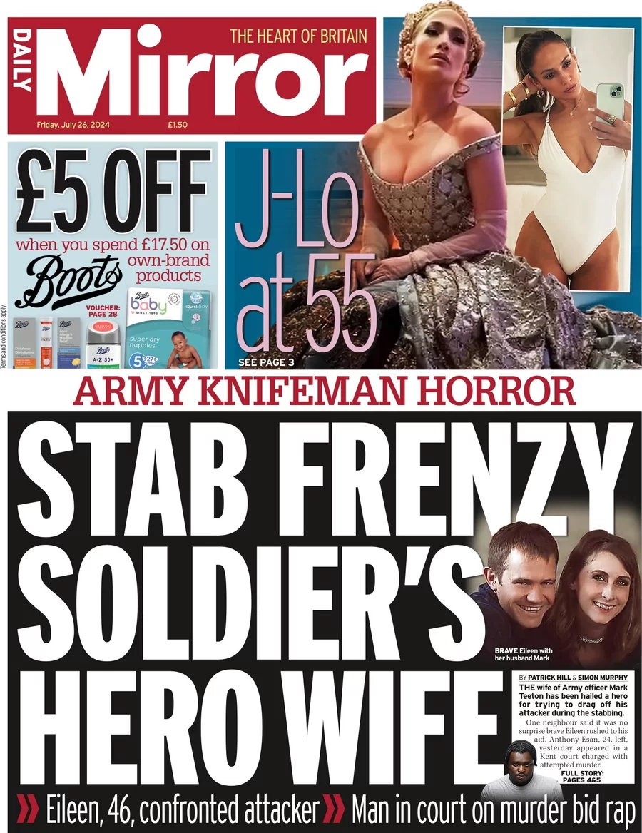 Daily Mirror - Stab frenzy soldier’s hero wife 
