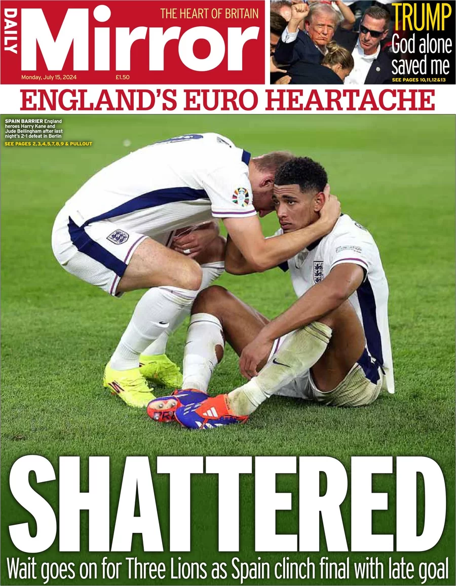 Daily Mirror - England Euro heartbreak: Shattered 
