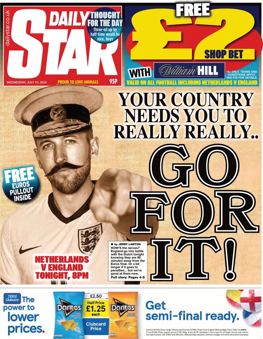 Daily Star - Euro 2024: Your country really needs you … to go for it 
