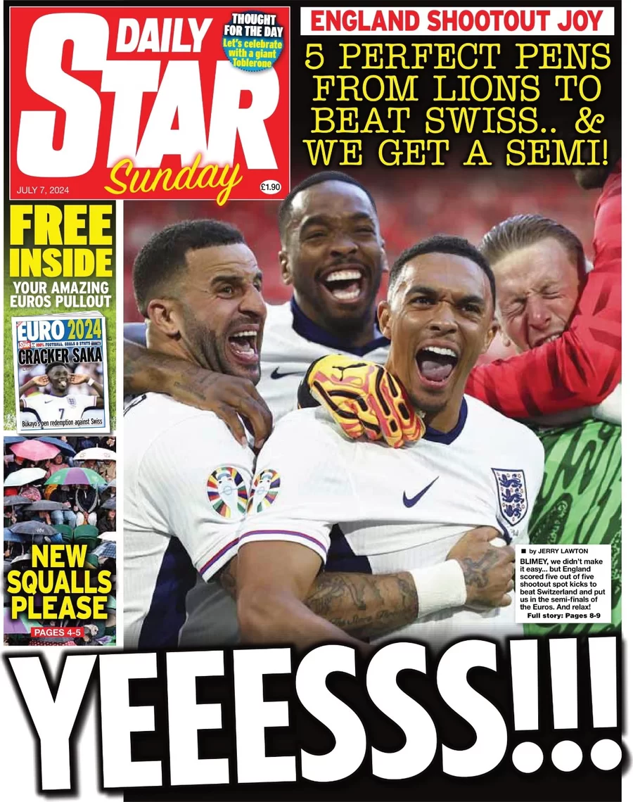 Daily Star Sunday - Five perfect pens for the Three Lions: YEEESSS! 
