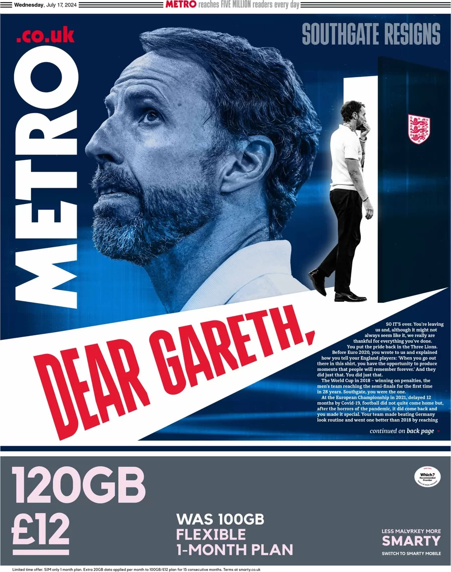 Metro - Dear Gareth …
