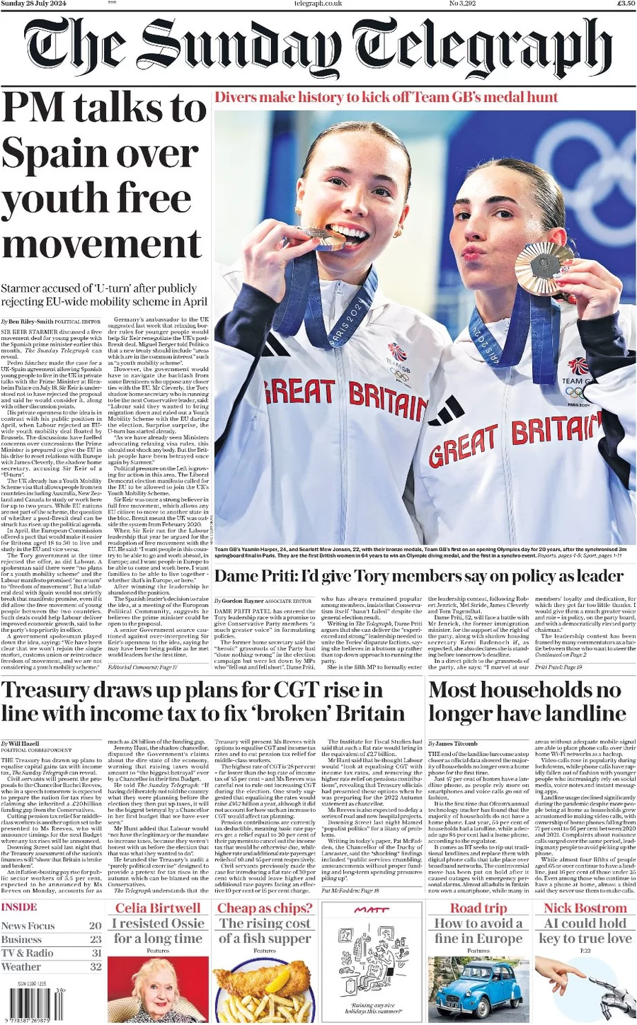 The Sunday Telegraph - PM talks to Spain over youth free movement 
