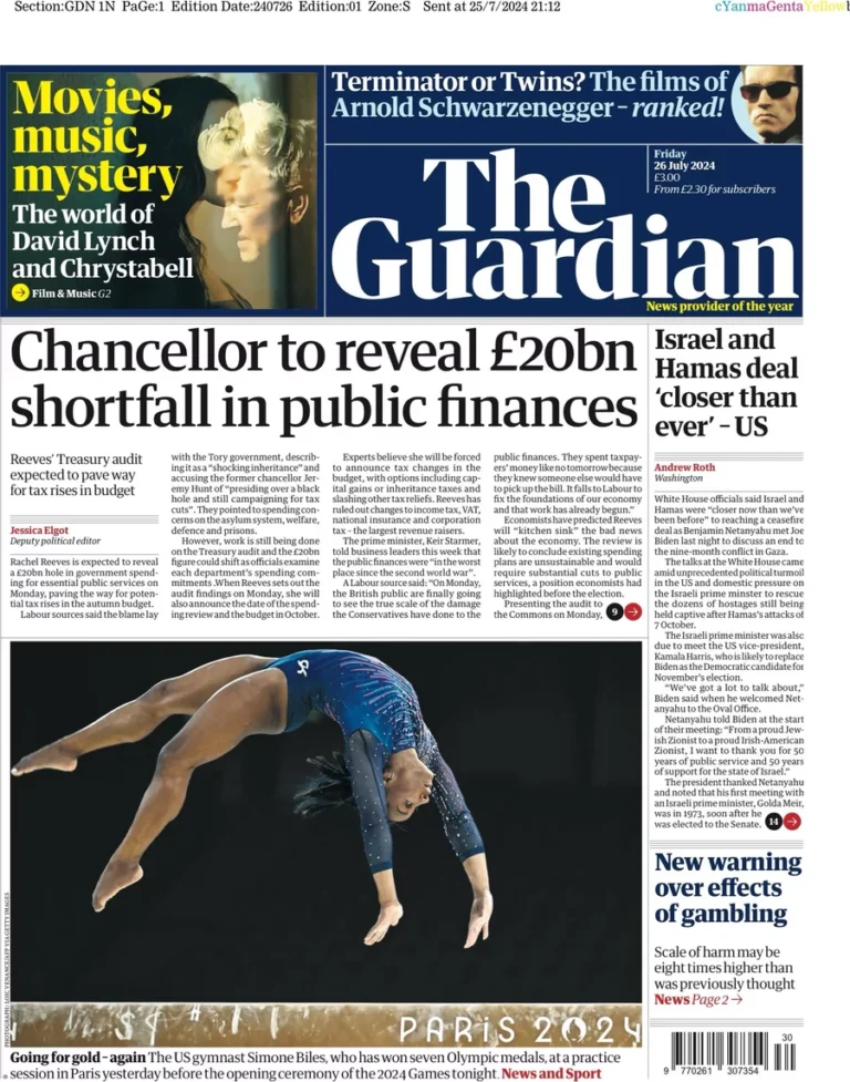The Guardian  – Chancellor to reveal £20bn shortfall in public finances 