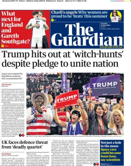 The Guardian - Trump hits out at ‘witch hunts’ despite pledge to unite nation