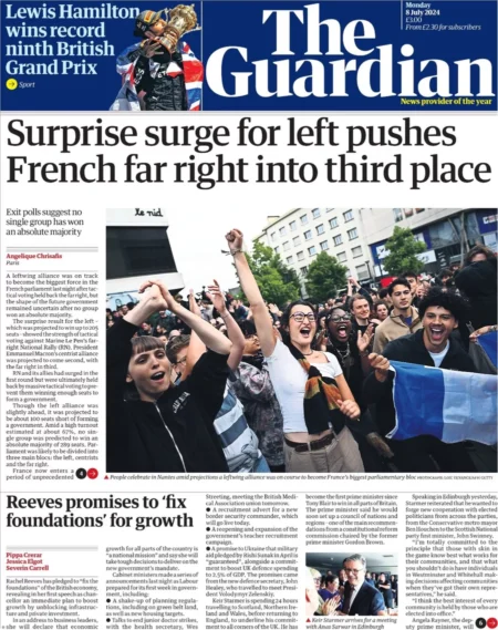 The Guardian - Surprise surge for left pushes France’s far right into third place