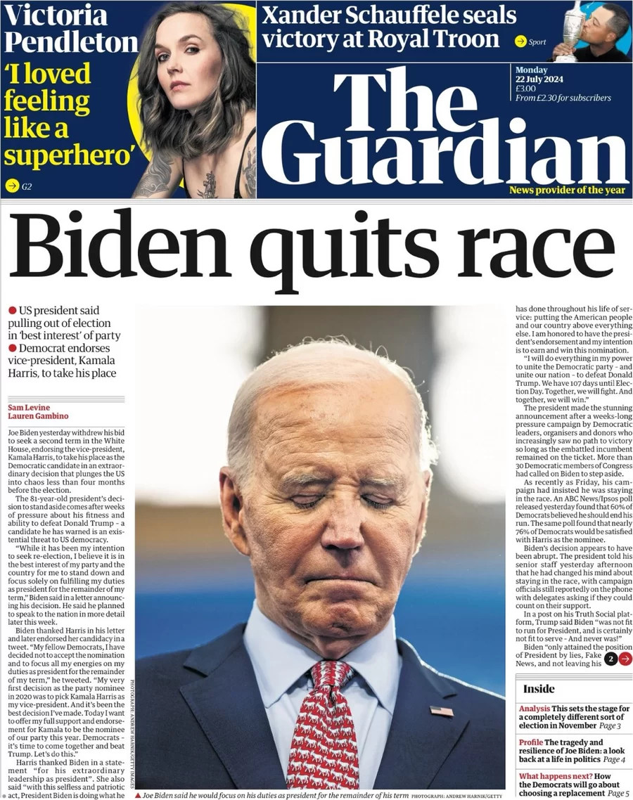 The Guardian - Biden quits race
