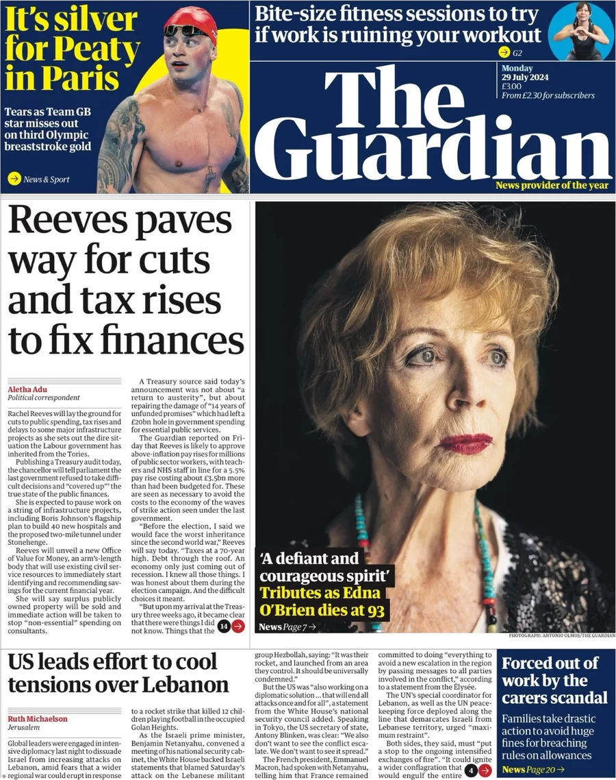 The Guardian - Reeves paves way for cuts and tax rises to fix finances 

