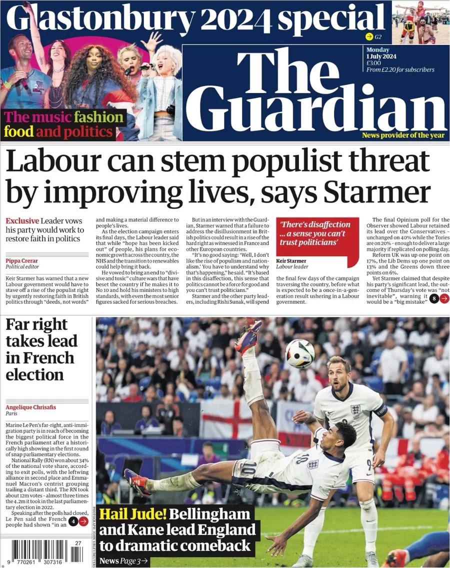 The Guardian - Labour can stem populist threat by improving lives, says Starmer 
