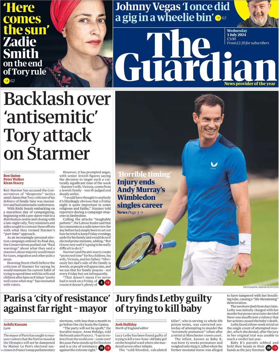 The Guardian - Backlash over Anti Semitic Tory attack on Starmer 
